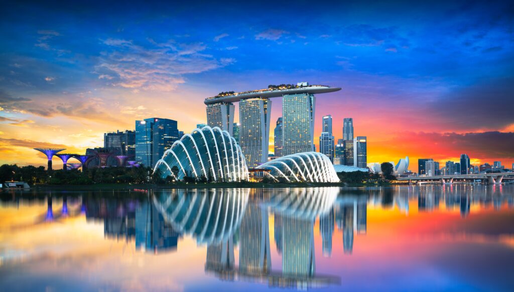 Singapore,City,Skyline,At,Dusk